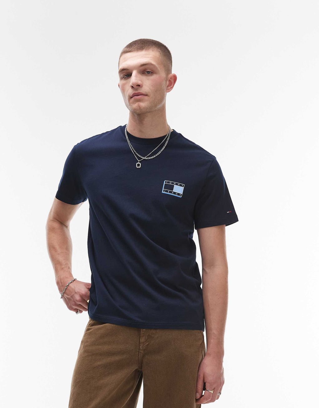 Tommy Jeans neon pop flag logo t-shirt in navy