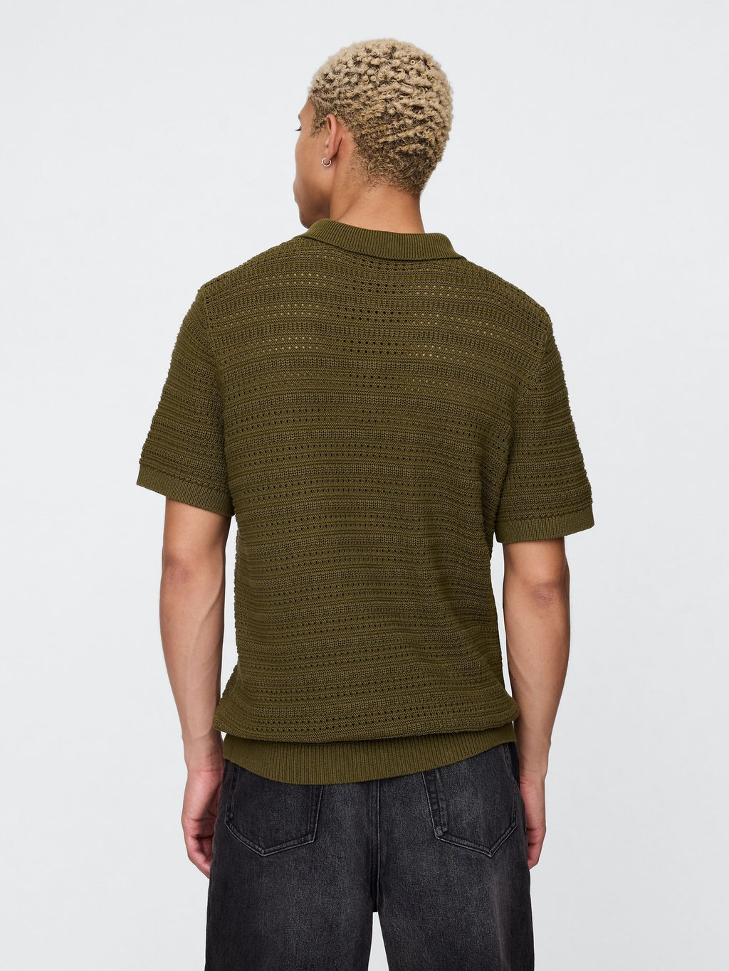 Gap Khaki Green Cotton Knit Striped Polo Shirt