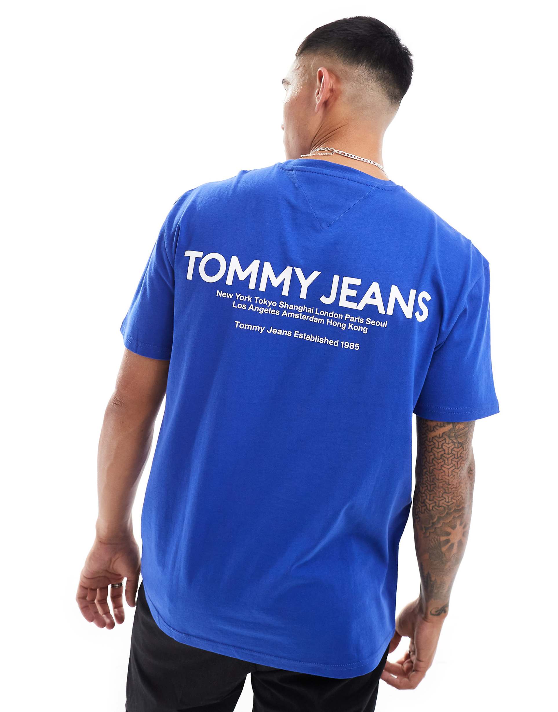 Tommy Jeans classic linear back print t-shirt in blue