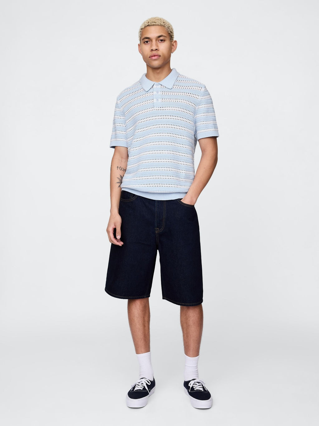 Gap Blue/White Stripe Cotton Knit Striped Polo Shirt