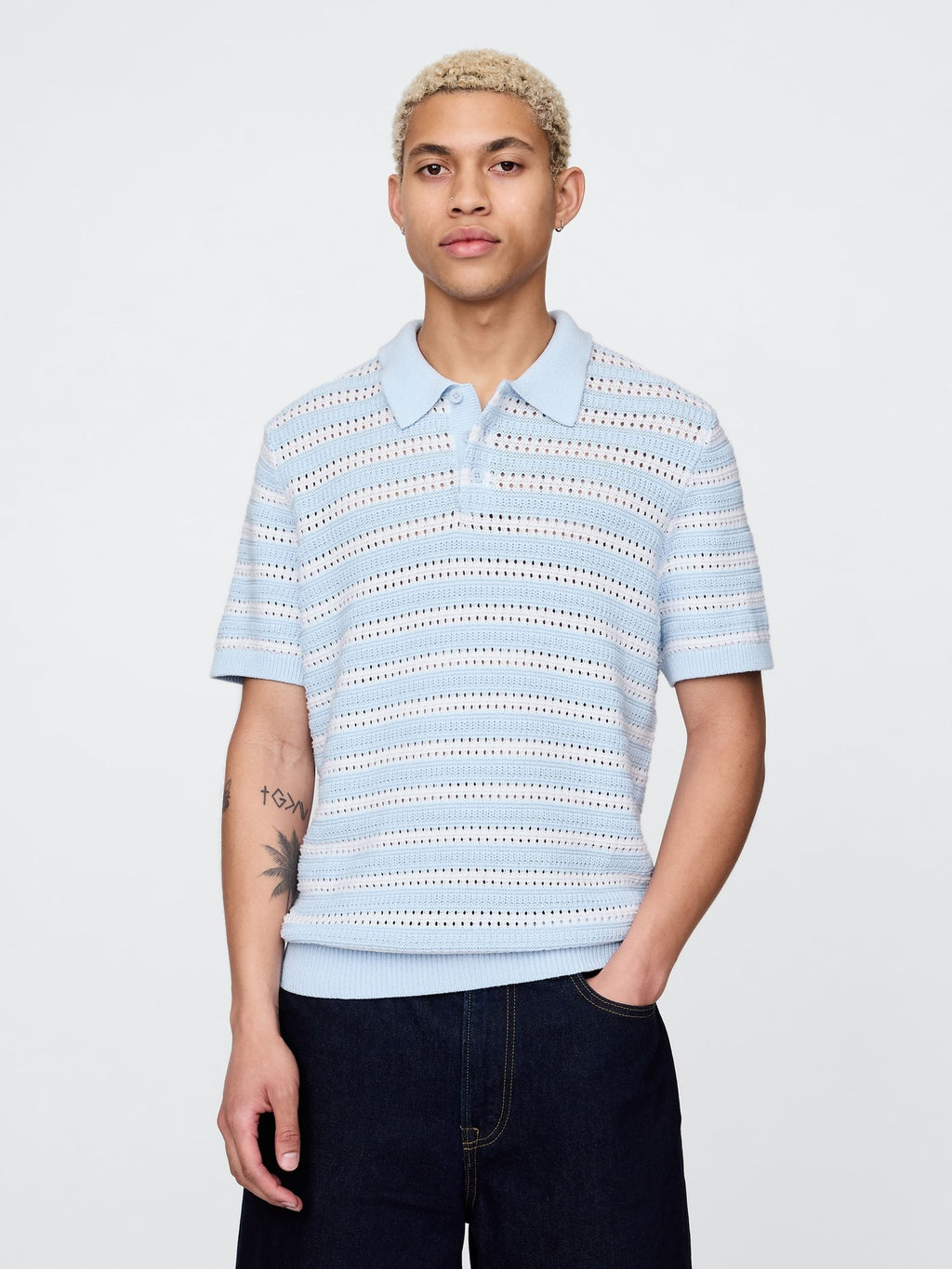 Gap Blue/White Stripe Cotton Knit Striped Polo Shirt