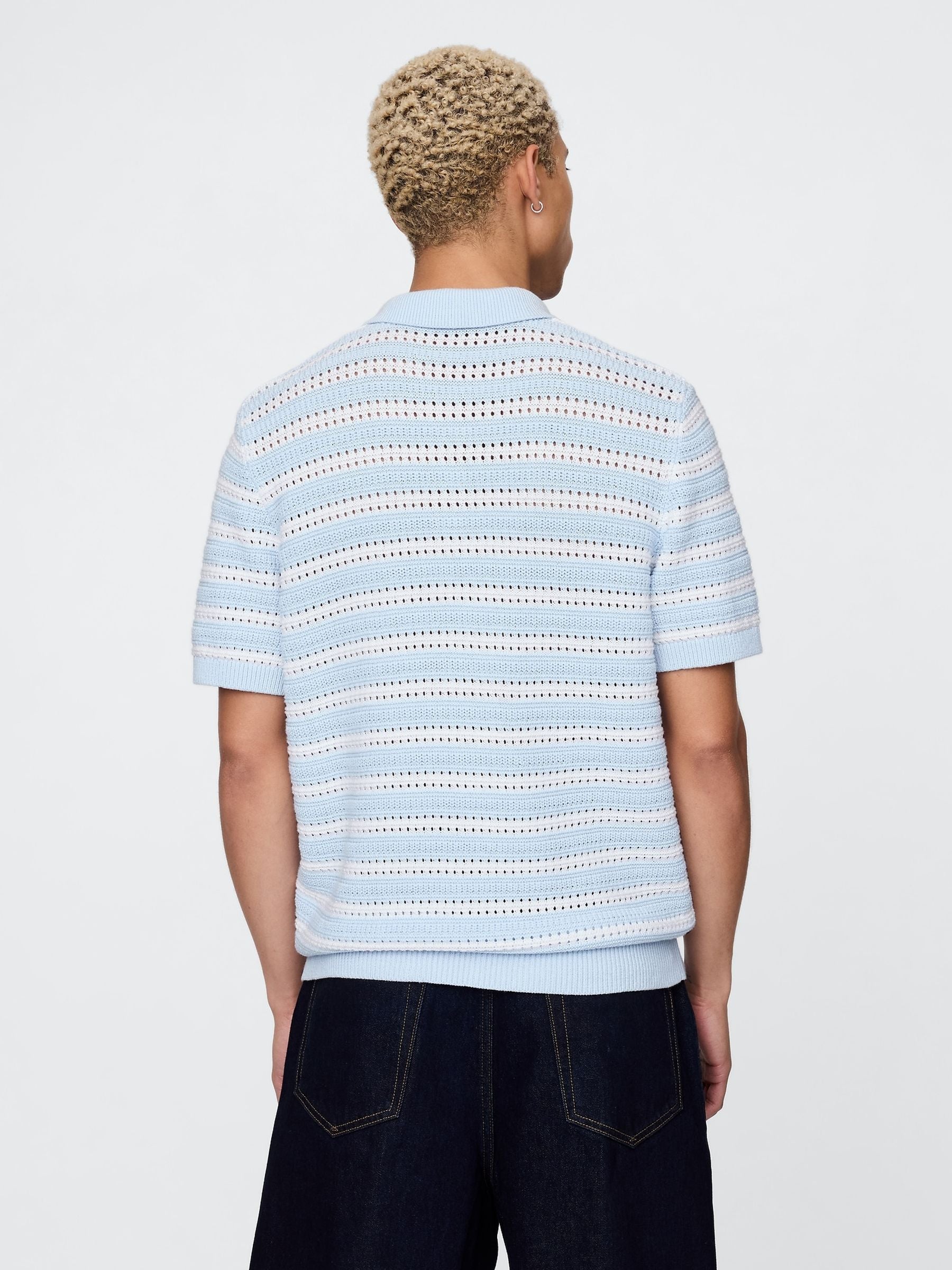 Gap Blue/White Stripe Cotton Knit Striped Polo Shirt